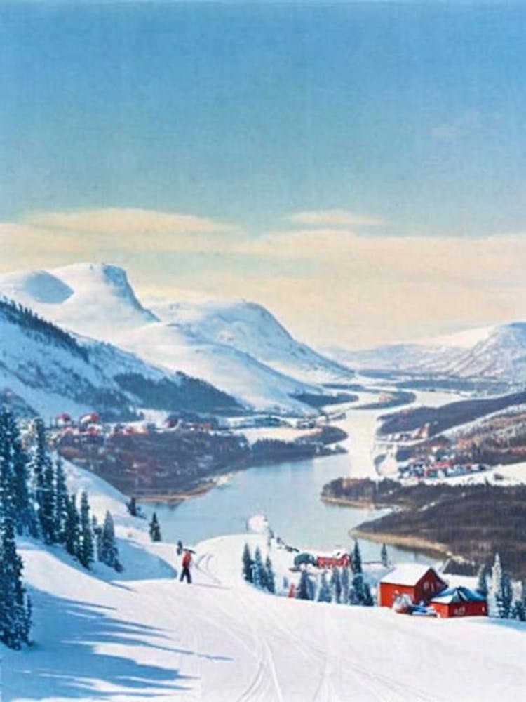 Hemsedal, Norway Vintage Skiing Poster