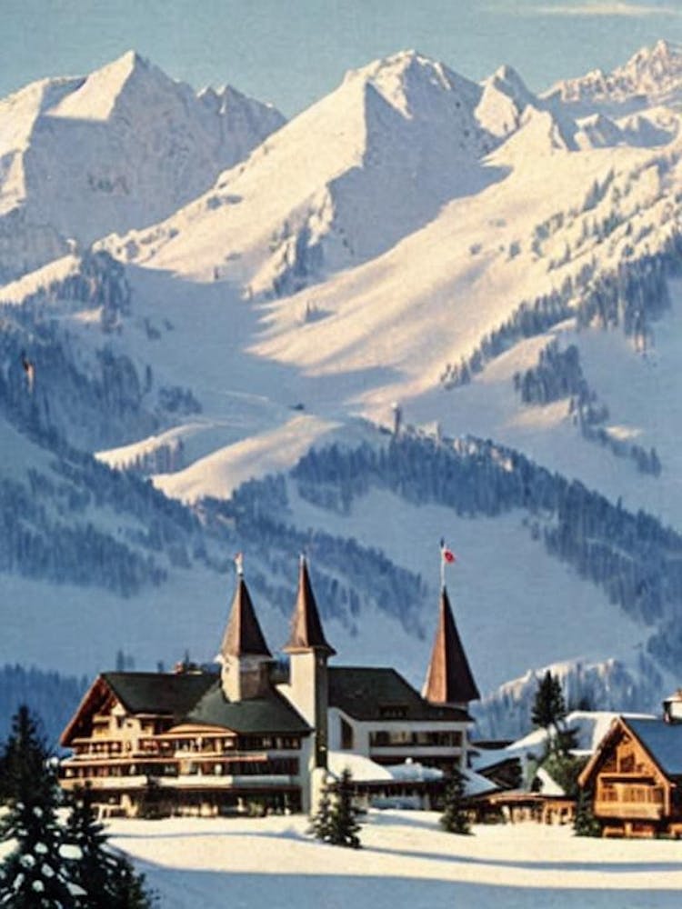 Crans Montana, Switzerland Ski Resort Vintage Landscape 2 Skiing Poster