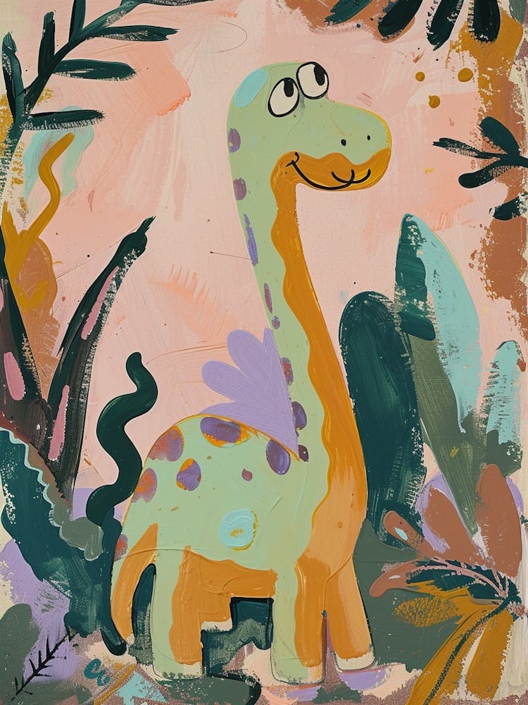 Dinosaure au Coup de Pinceau Pastel Doux 1