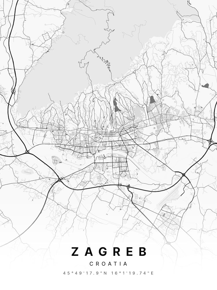 Zagreb Croatia White Map