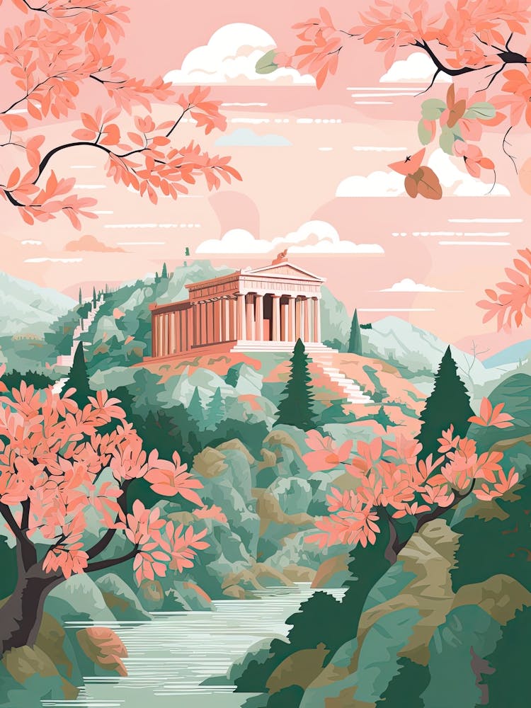 The Parthenon   Nashville, Usa   Cute Botanical Illustration Travel 1