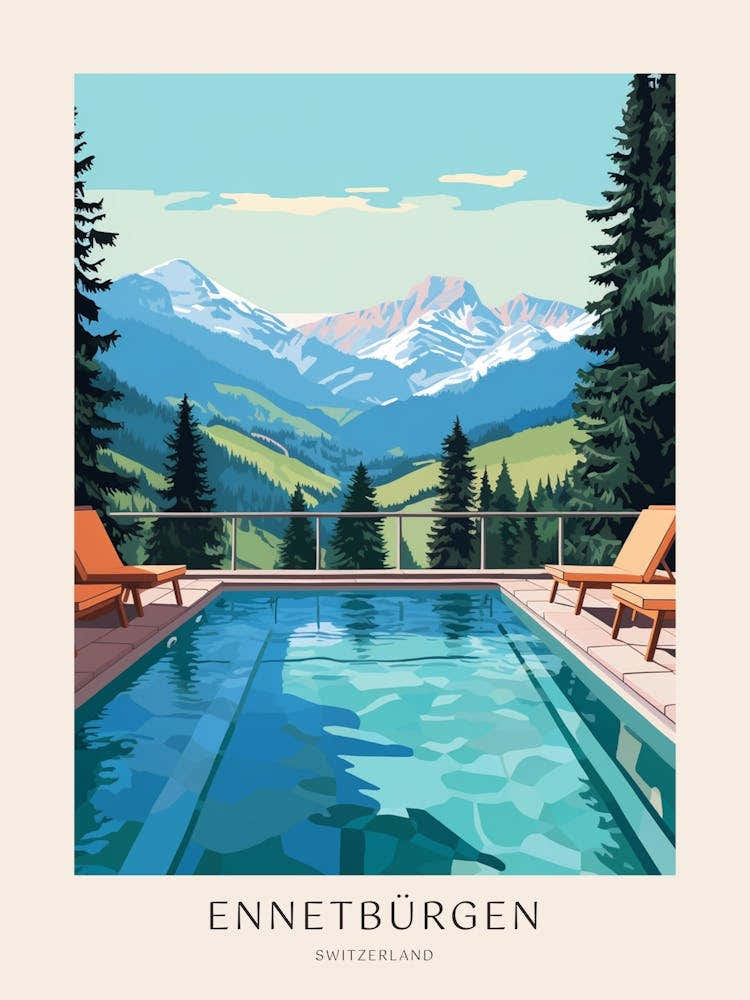 Ennetbürgen, Switzerland 2 Midcentury Modern Pool Poster