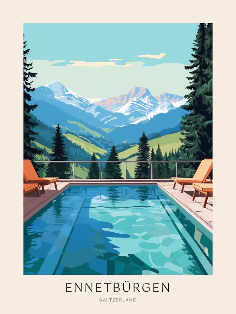 Ennetbürgen, Switzerland 2 Midcentury Modern Pool Poster