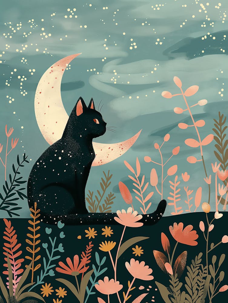 Black Cat In The Moonlight