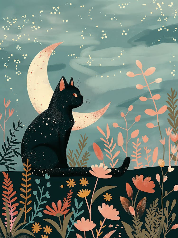 Black Cat In The Moonlight