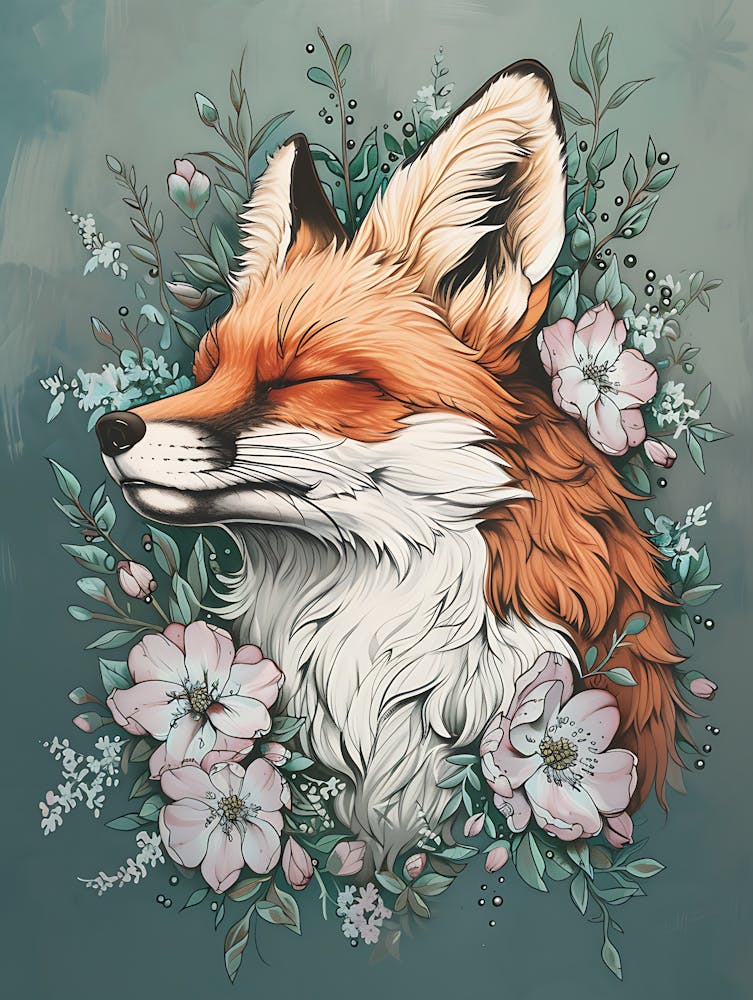 Amazing Red Fox With Flowers 1
