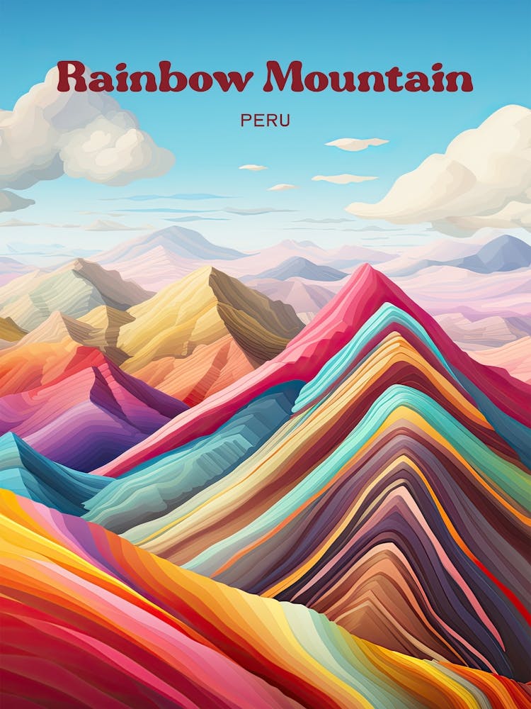 Rainbow Mountain Peru Art Illustration