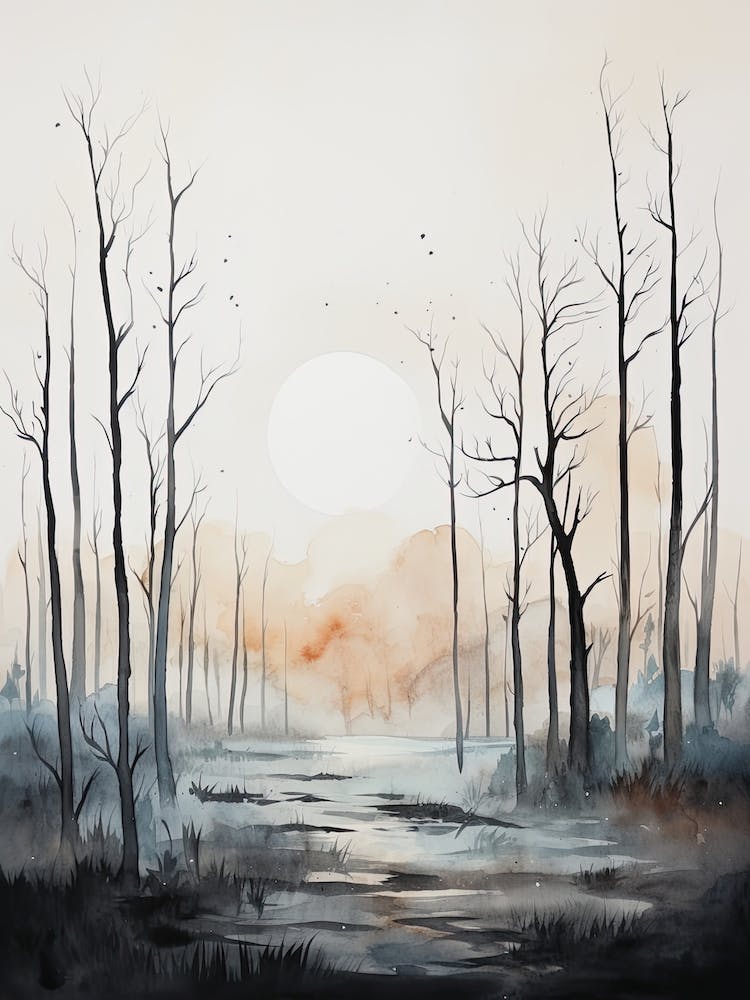 Watercolour Painting Of Crooked Forest   Poland 1