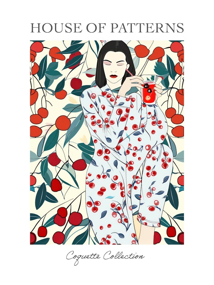 Woman Portrait With Cherries 8 Pattern Poster