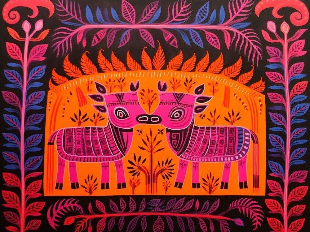 Wild Boar 2 Folk Style Animal Illustration