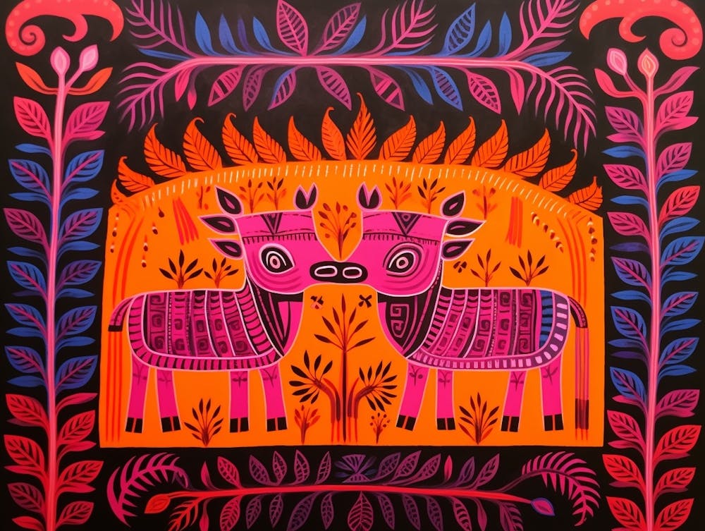 Wild Boar 2 Folk Style Animal Illustration