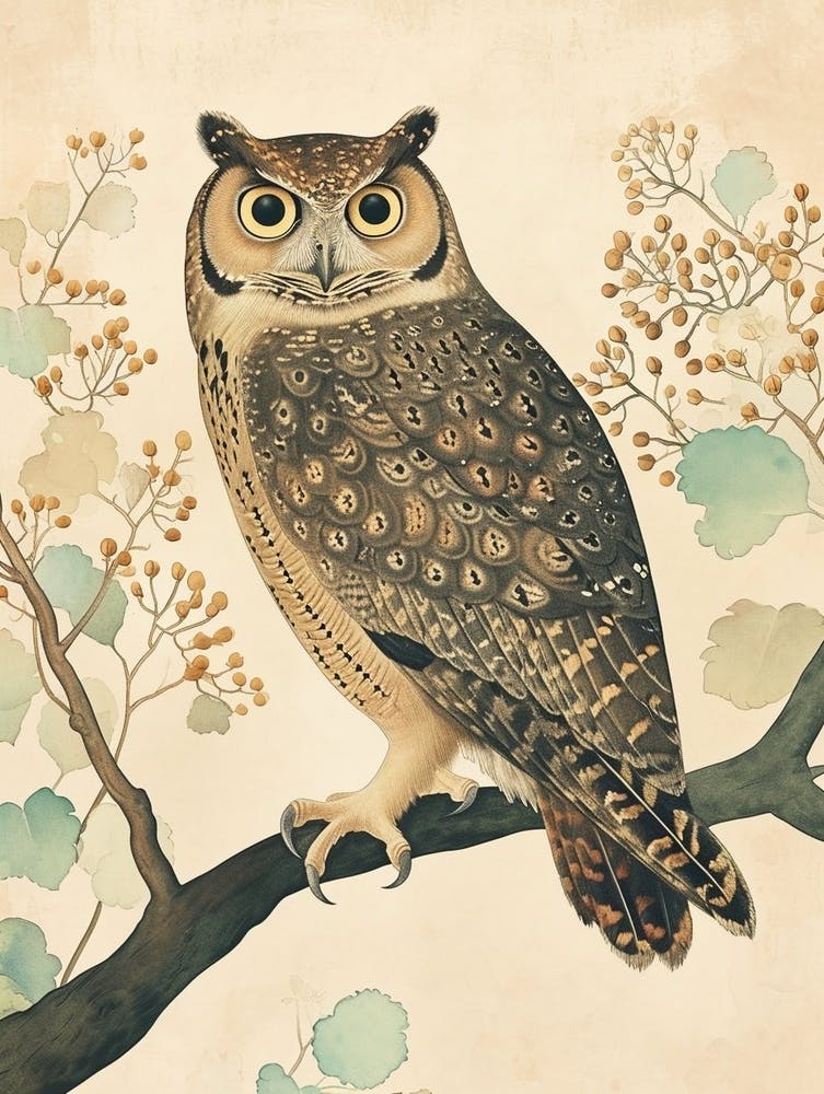 Burmese Fish Owl Vintage Illustration 4