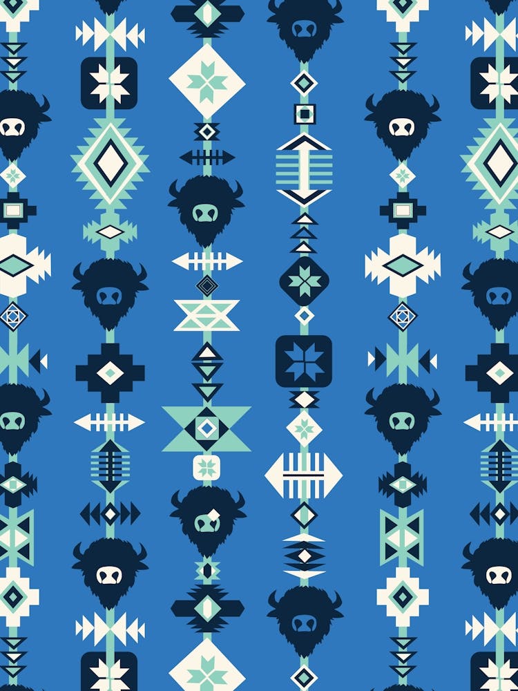American Buffalo and Aztec Lines Navy, Blue, Aquamarine