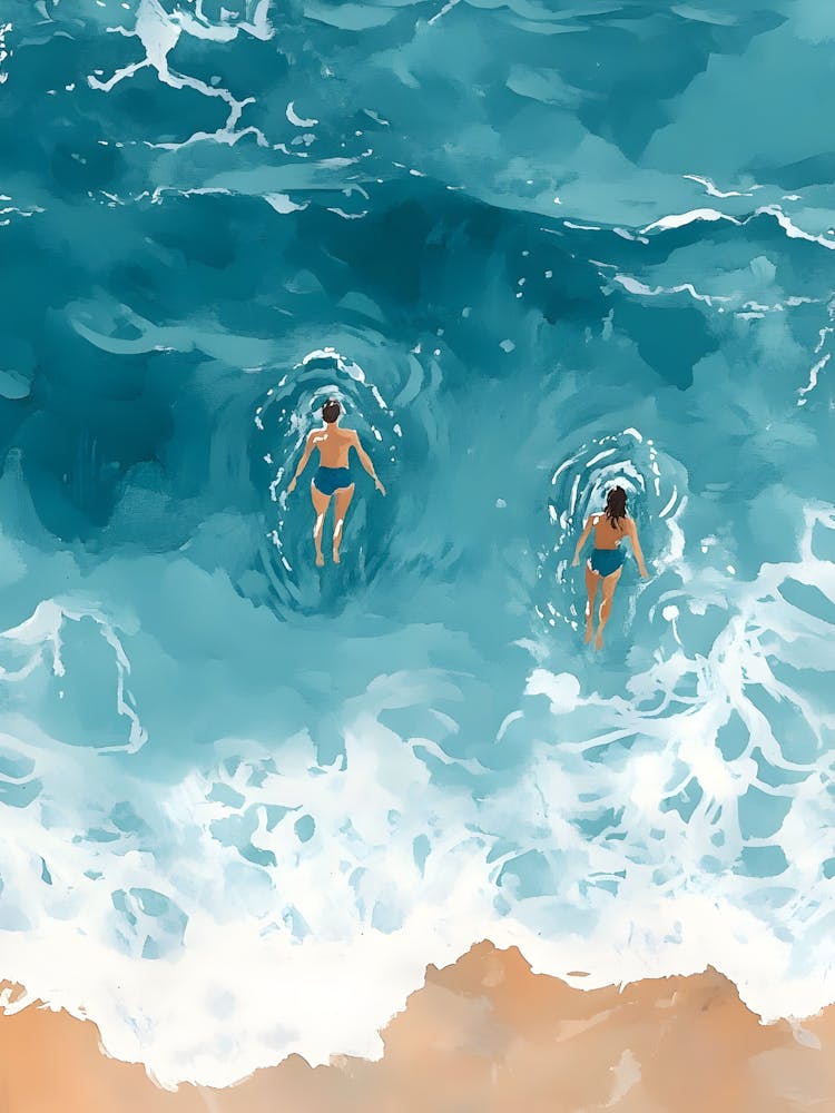 Two People Swimming In The Ocean