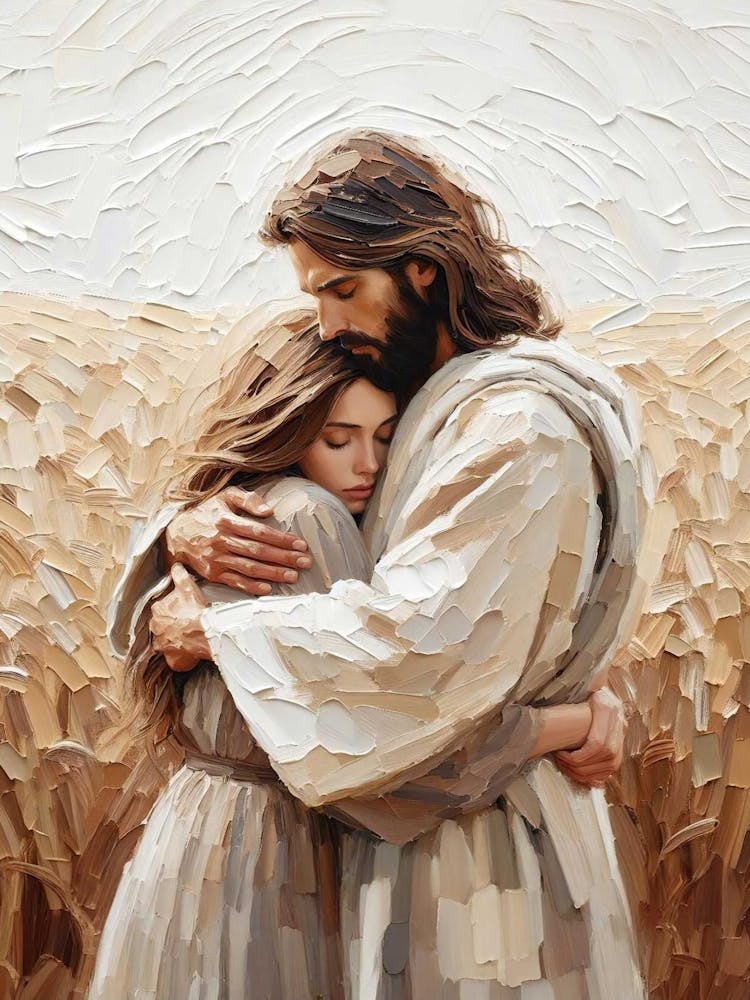 Love And Faith, Christian Wall Art, Jesus Hugging Woman, Jesus And Girl, Jesus Painting, Lds Art, Bible Verse Wall Art, Christian Printable