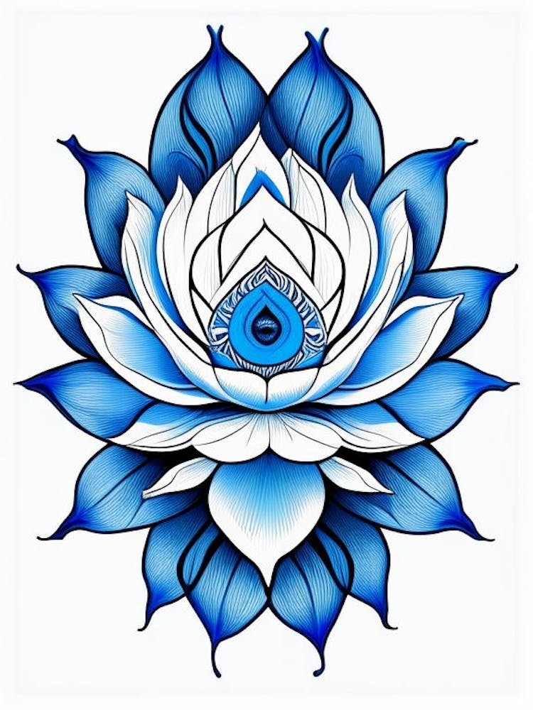 Lotus Flower, Symbol, Third Eye Blue & White 4