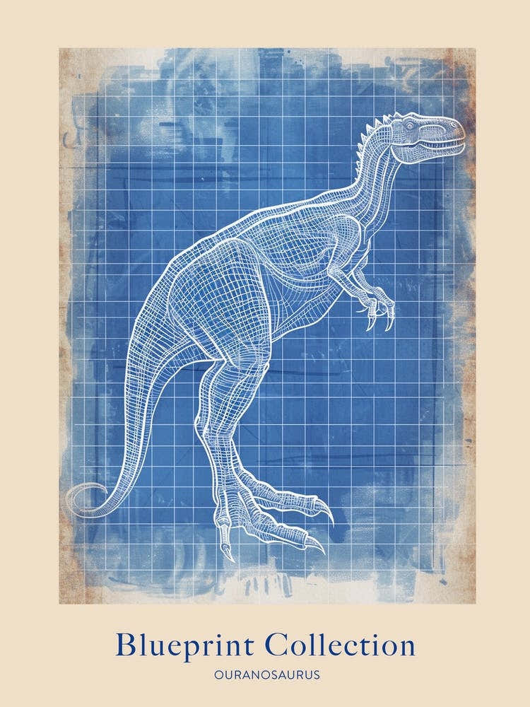 Ouranosaurus Dinosaur Blue Print Sketch 2 Poster