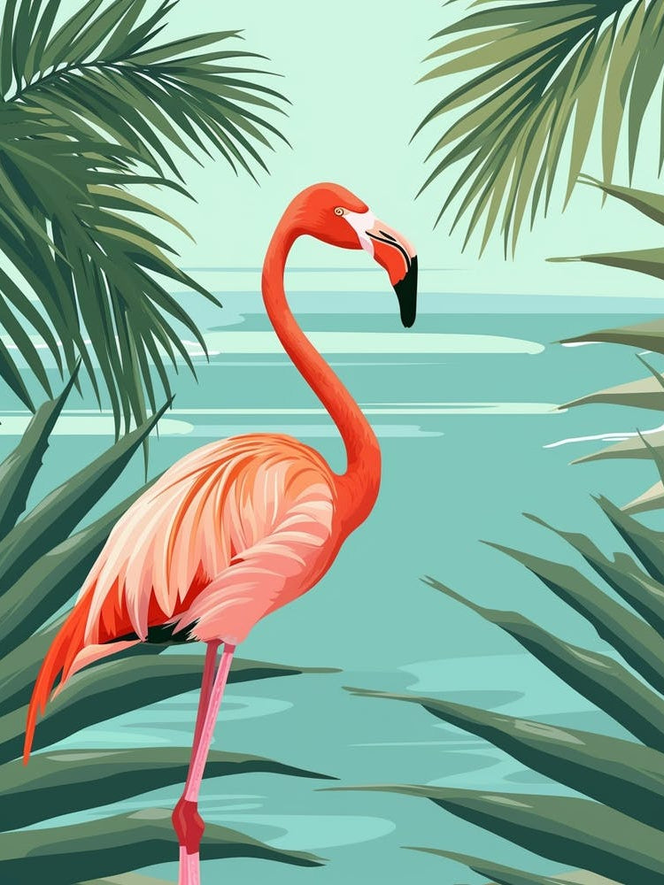 Greater Flamingo Renaissance Island Aruba Tropical Illustration 2