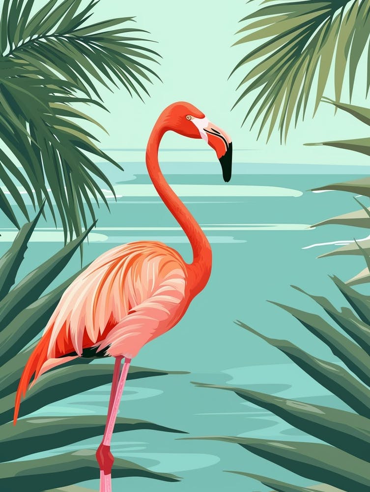 Greater Flamingo Renaissance Island Aruba Tropical Illustration 2