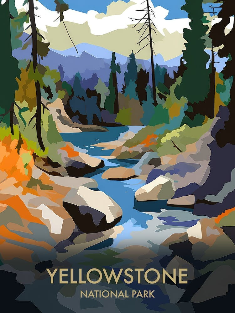 Yellowstone National Park Matisse Style Vintage Travel Poster 2