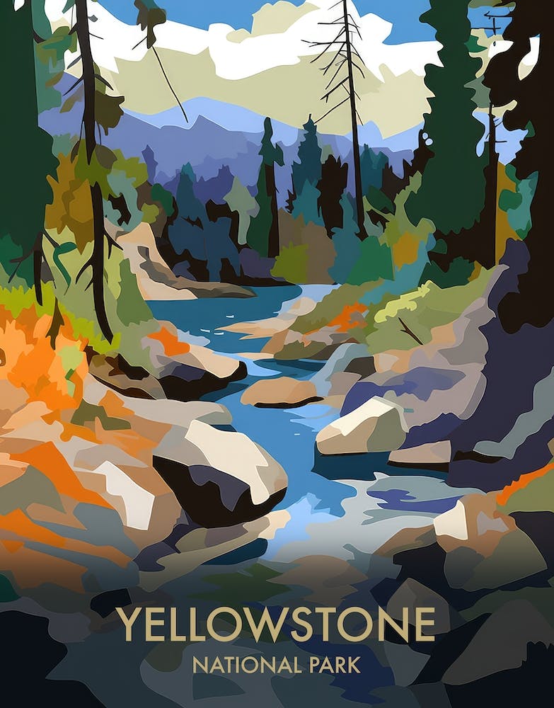 Yellowstone National Park Matisse Style Vintage Travel Poster 2