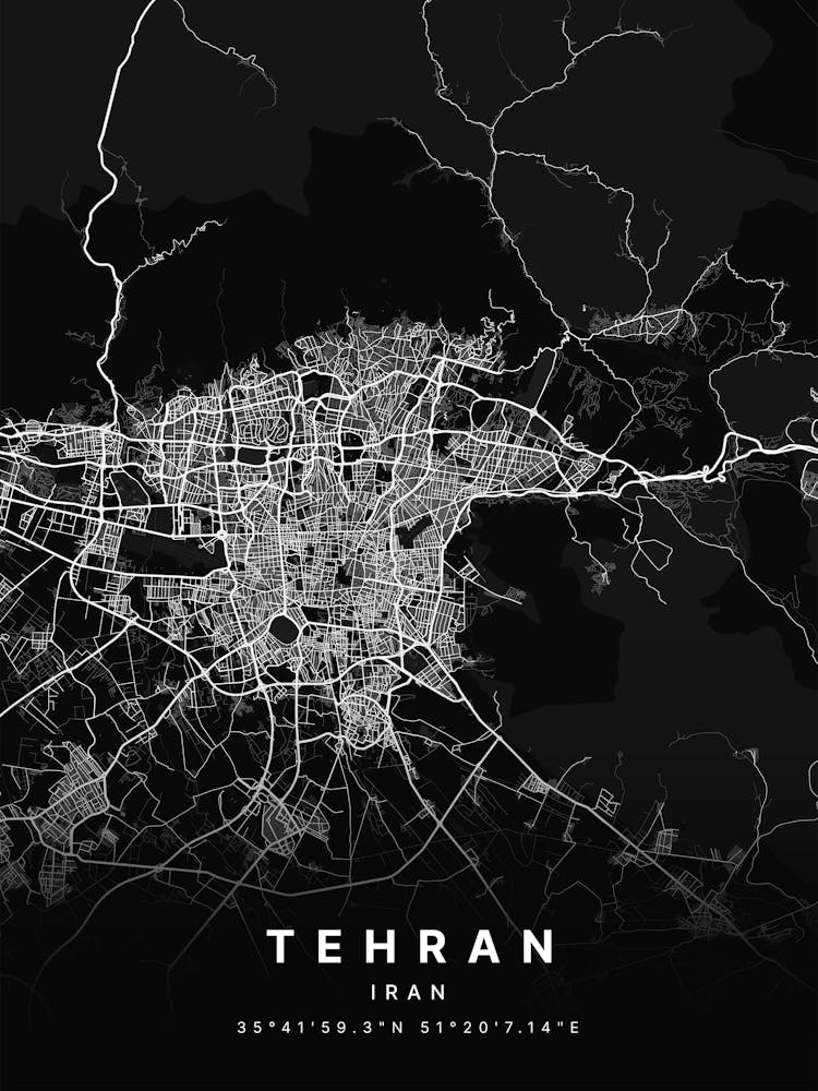 Tehran Iran Black Map