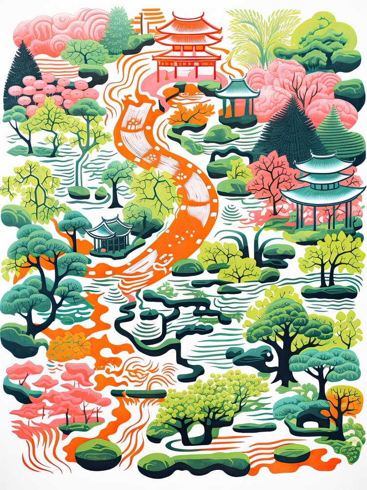 Portland Japanese Gardens Abstract Riso Style 1