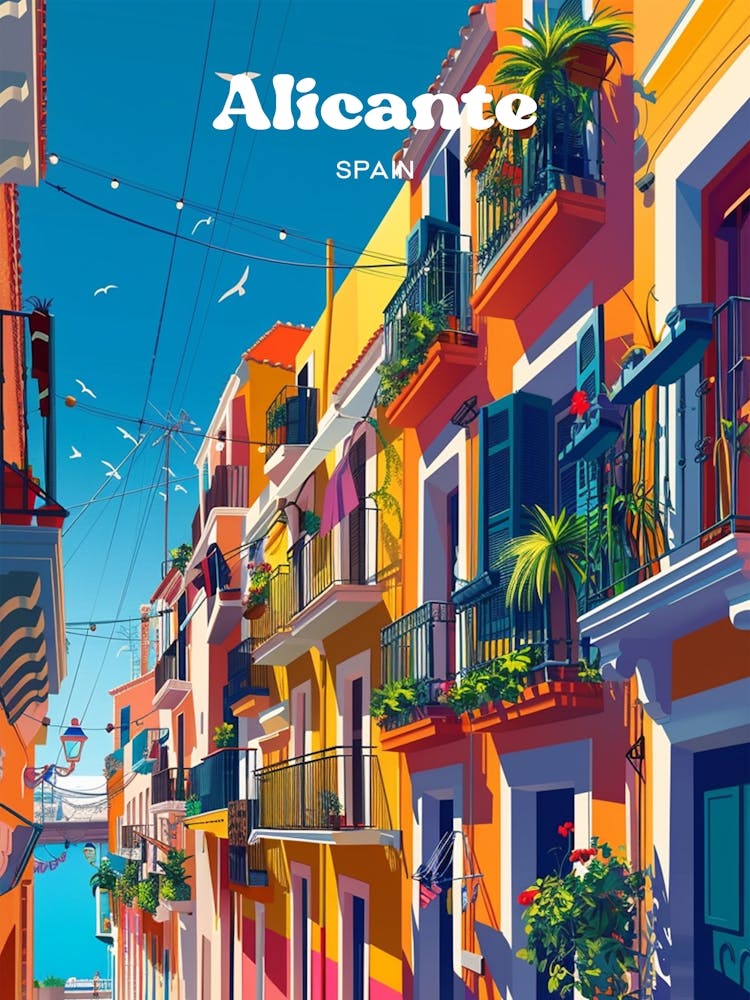 Alicante Spain Modern Travel Art Illustration