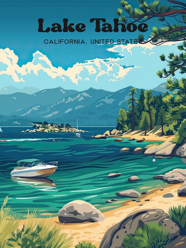 Lake Tahoe California Sierra Nevada Art Illustration