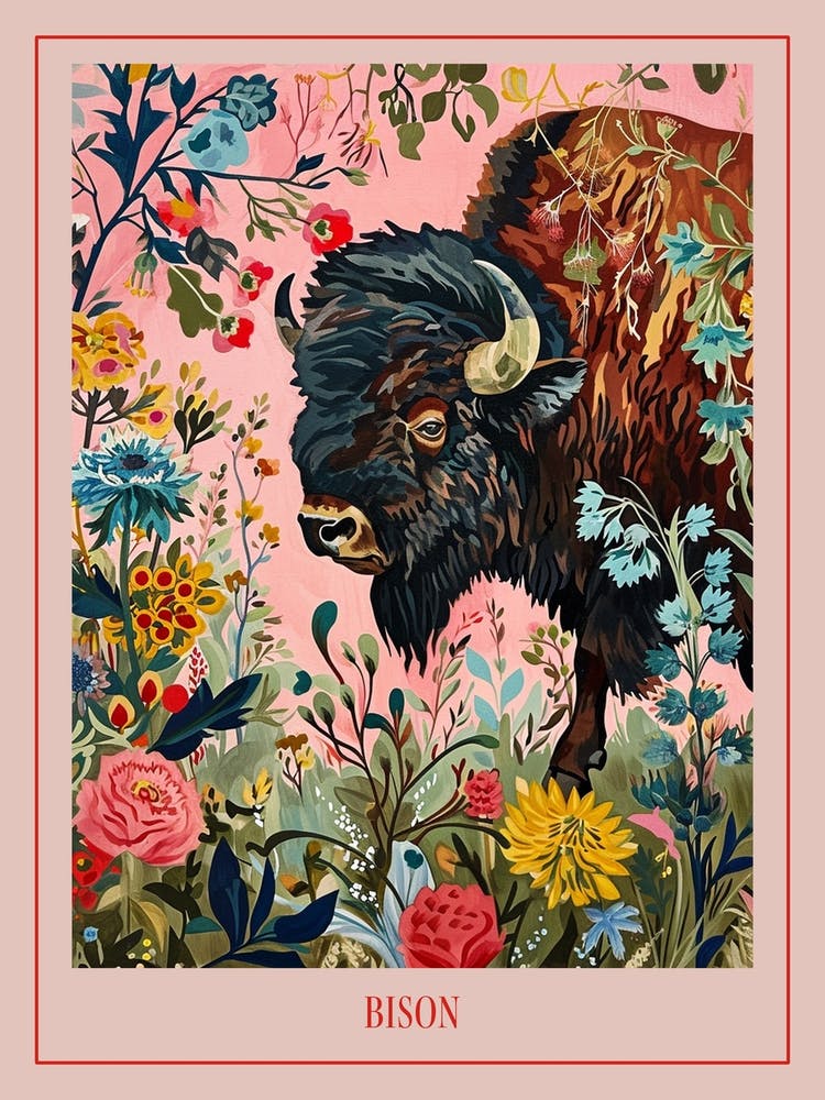 Floral Animal Painting Bison 1 Poster