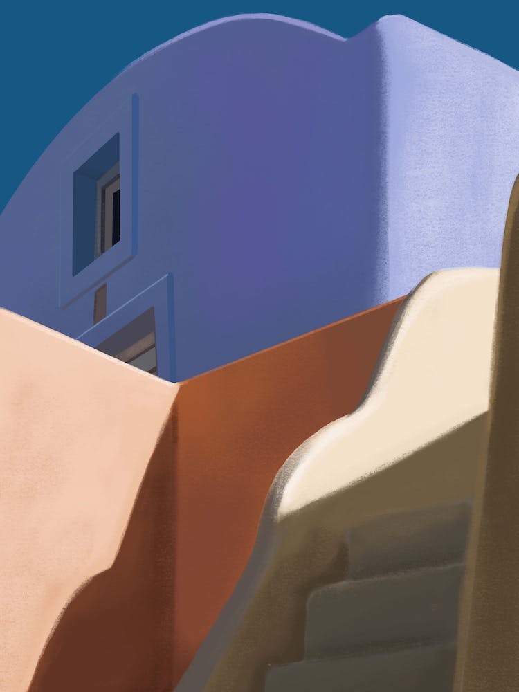 Pastel Streetscape Santorini