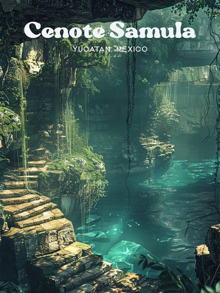 Cenote Samula Yucatan Mexiko Reiseillustration