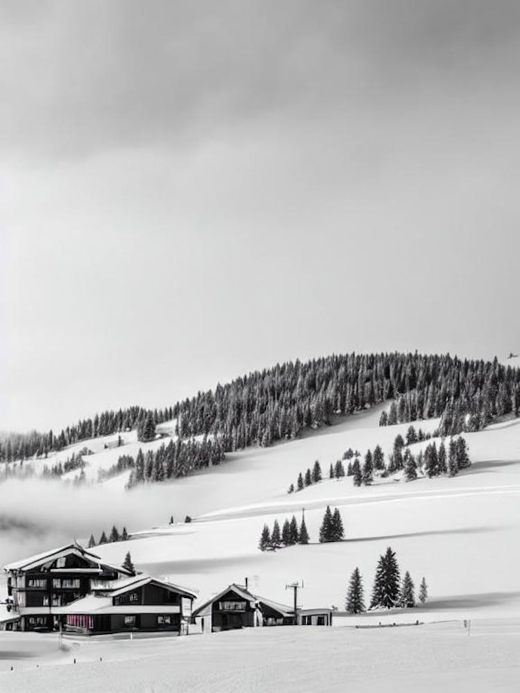 Riksgränsen Black And White Skiing Poster