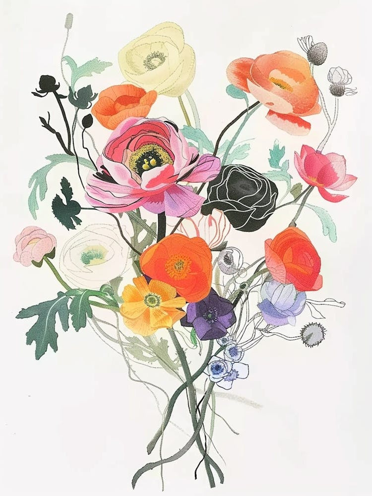 Ranunculus 2 Collage Flower Bouquet