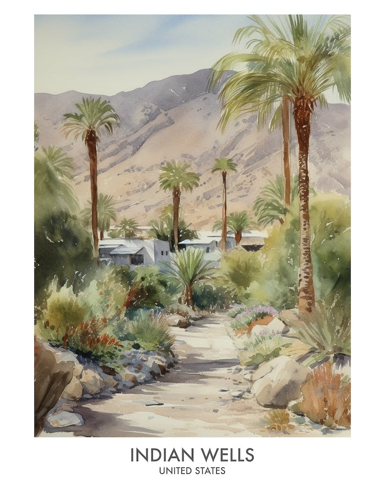 Indian Wells 2 Watercolour Travel Poster