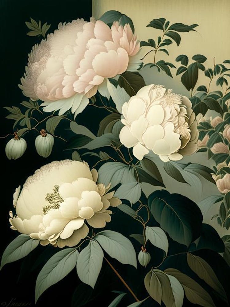 Duchesse De Nemours Peonies Vintage Sketch