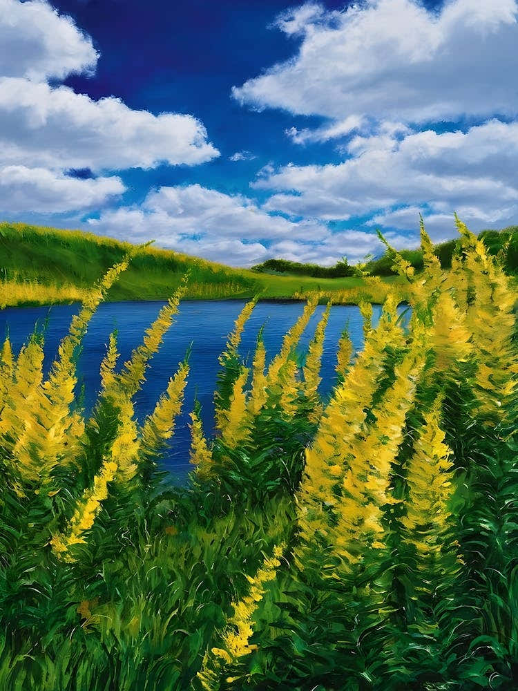 Yellow Flowers By The Lake