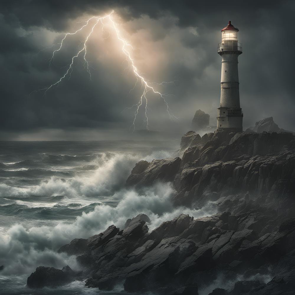 Einsamer Leuchtturm an einer felsigen Küste