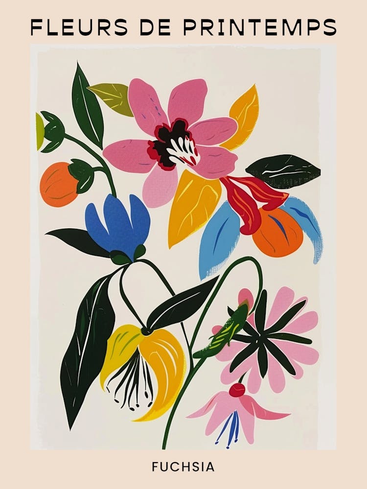 Spring Floral French Poster  Fuchsia 3