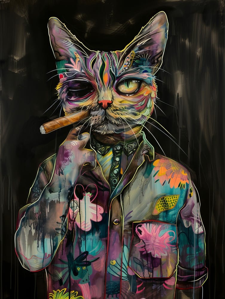 Animal Party: Crumpled Cute Critters with Cocktails and Cigars Cat Smoking A Cigar