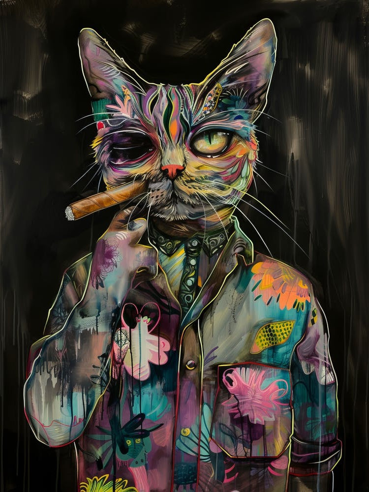 Animal Party: Crumpled Cute Critters with Cocktails and Cigars Cat Smoking A Cigar