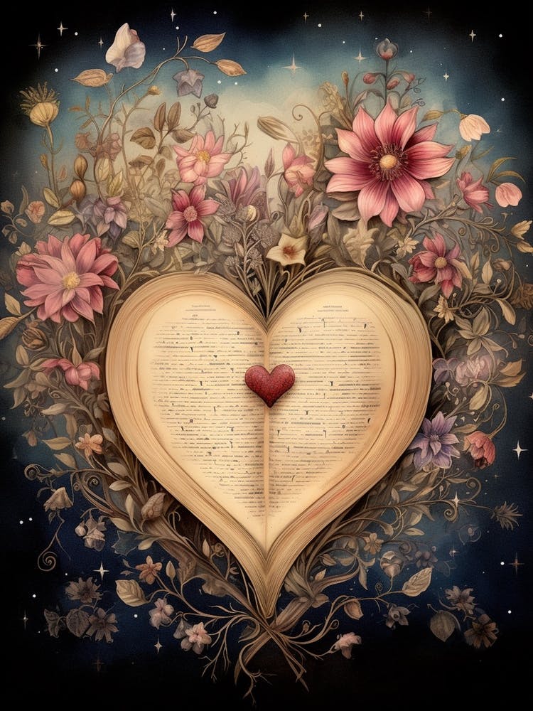 Black Background Vintage Floral Book Heart 2