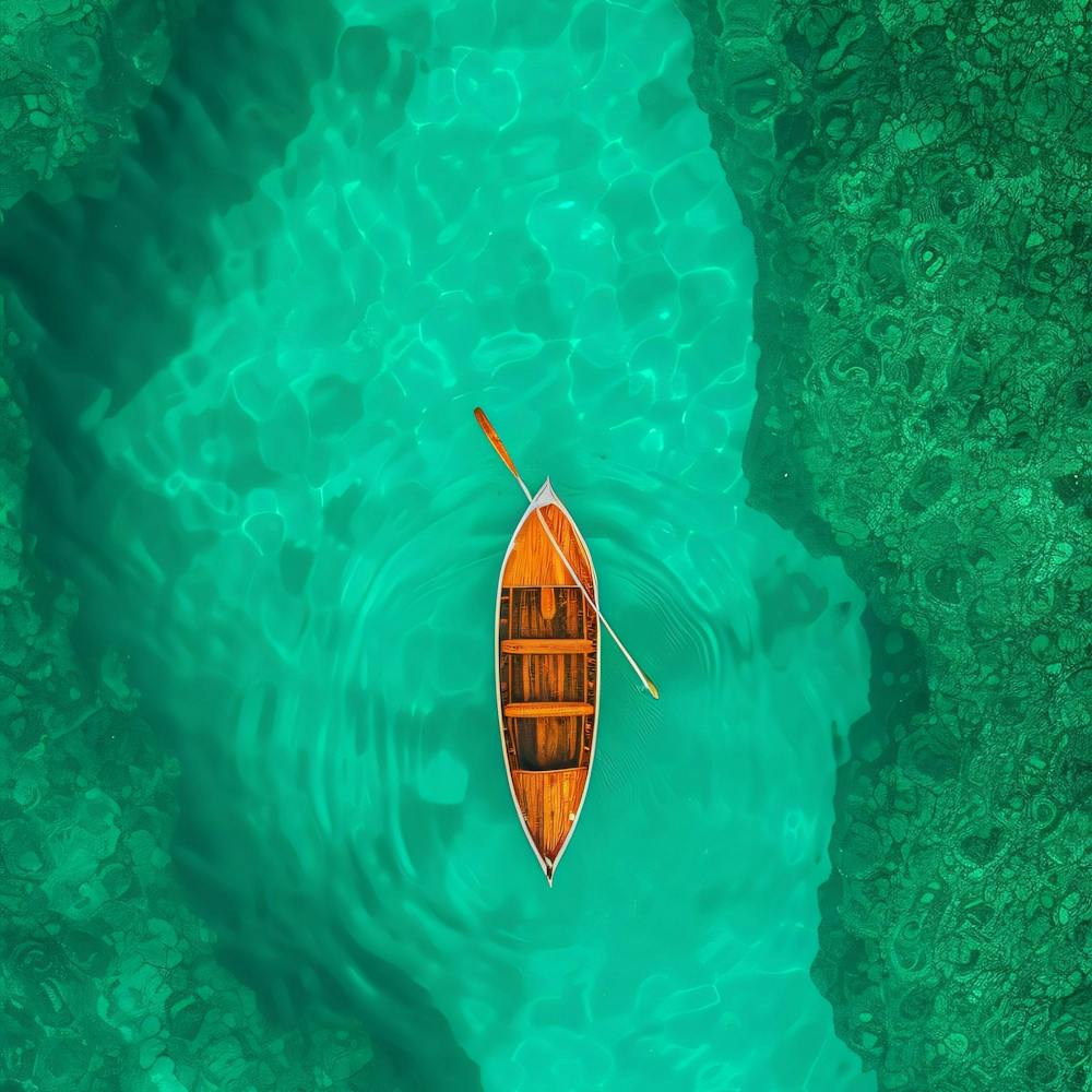 Aerial View Of A Canoe In The Sea