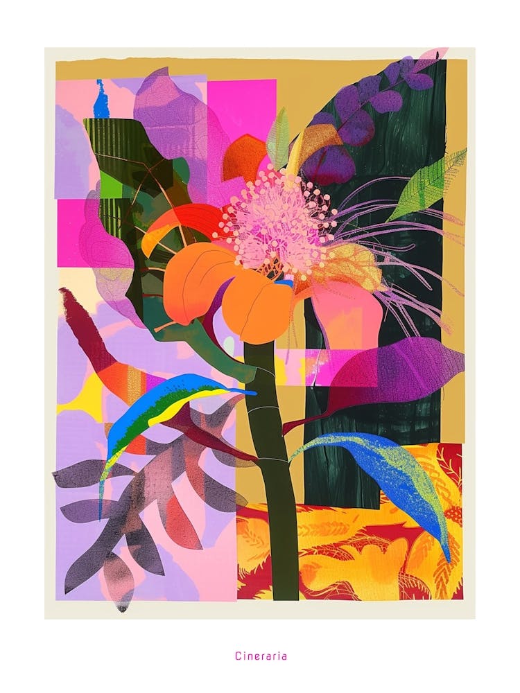 Cineraria 2 Neon Flower Collage Poster