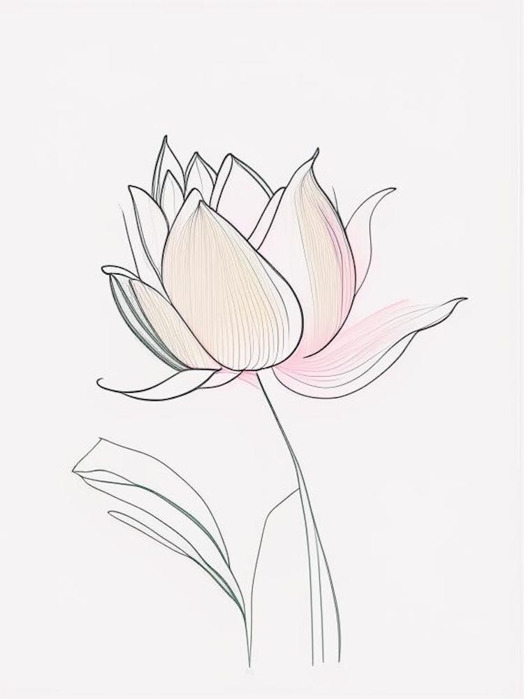Lotus Floral Minimal Line Drawing 1 Flower