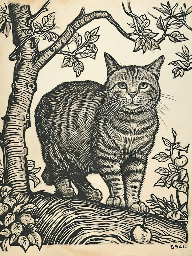 Manx Cat Relief Illustration 2