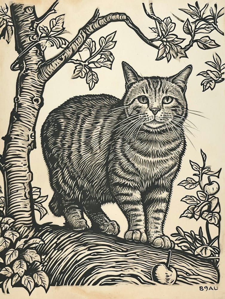 Manx Cat Relief Illustration 2