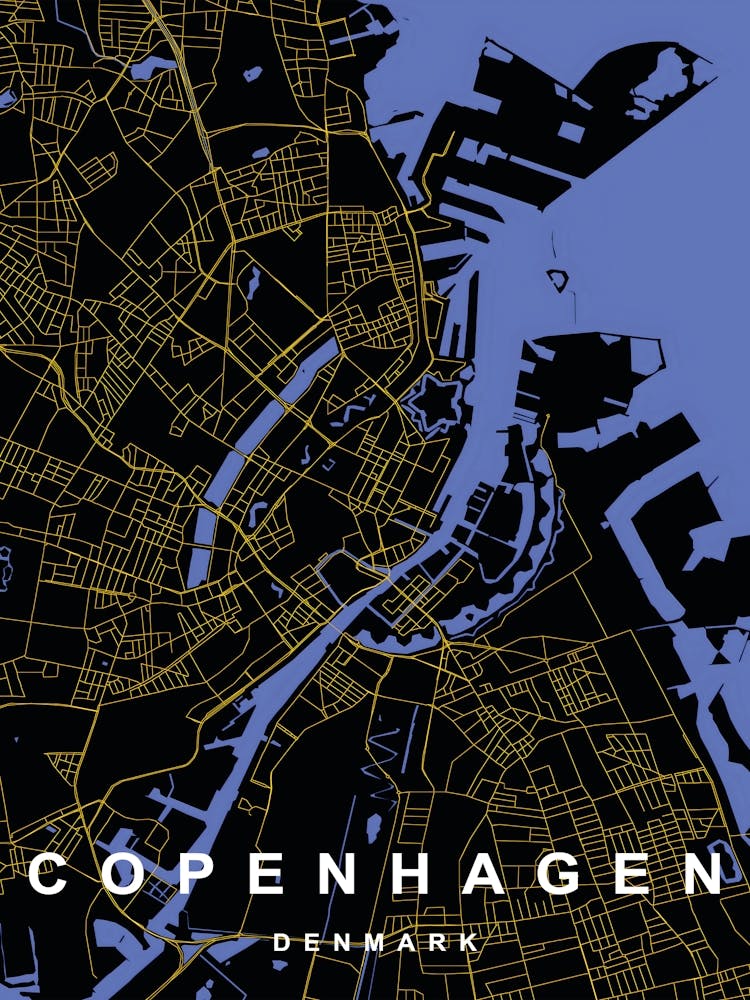Copenhagen Denmark City Map Black and Gold
