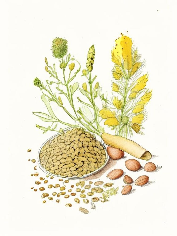 Fenugreek Seed Spices And Herbs Pencil Illustration 5
