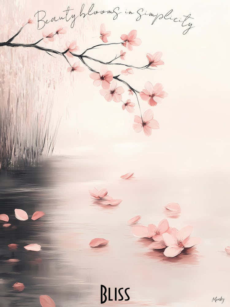 Peaceful Cherry Blossom And Pond, soft palette watercolor minimalist Calm Poster